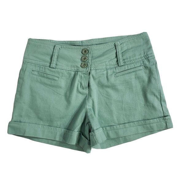 2Sable Womens Shorts Size Medium Green Denim Cuffed Mid Rise 3 Button Closure - Picture 1 of 6